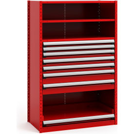 Steel Shelving 48-5/8"Wx24"Dx75"H Closed 4 Shelf 7 Drawer Red