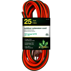 25 Ft 16/3 SJTW Outdoor Extension Cord, Orange w/ Lighted Green Ends