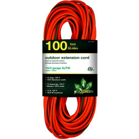 100 Ft Extension Cord, 14/3, Orange/Green