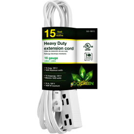 3 Outlet 15 Ft Extension Cord - Right Angle Plug