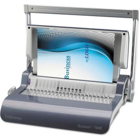 Quasar+ 500 Manual Comb Binding Machine, 18-1/8 x 15-3/8 x 5-1/8, Metallic Blue