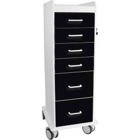 Tall Locking 6 Drawer Medical Cart, Black, 16"W x 19"D x 47"H