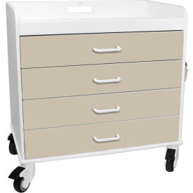 Extra Wide Compact 4 Drawer Locking Cart, Almond Beige, 27"W x 19"D x 27"H