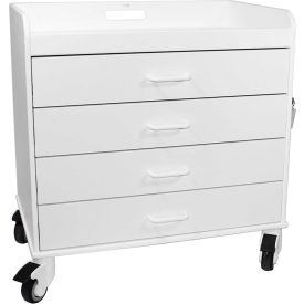 Extra Wide Compact 4 Drawer Locking Cart, White, 27"W x 19"D x 27"H