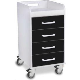 Compact 4 Drawer Locking Medical Cart, Black, 14"W x 19"D x 27"H