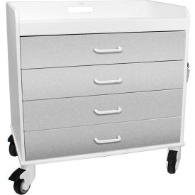 Extra Wide Compact 4 Drawer Locking Cart, Silver Metallic, 27"W x 19"D x 27"H
