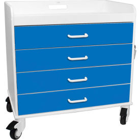Extra Wide Compact 4 Drawer Locking Cart, Global Blue, 27"W x 19"D x 27"H