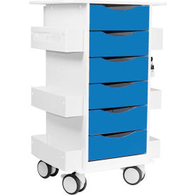 Core Locking 6 Drawer Lab Cart, 23"W x 19"D x 35"H, Global Blue