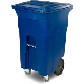 Heavy Duty Two-Wheel Trash Cart w/Casters, 64 Gallon Recycling Blue