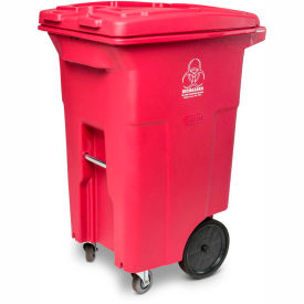 2-Wheel Medical Waste Cart w/Casters, 64 Gallon Red