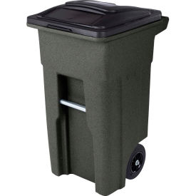 Heavy Duty Two-Wheel Trash Cart, 32 Gallon Greenstone