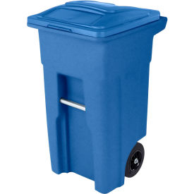 Heavy Duty Two-Wheel Trash Cart, 32 Gallon Blue