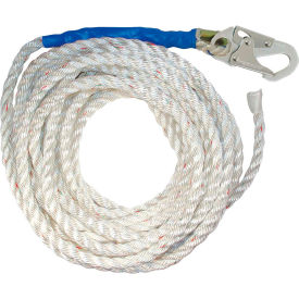 50' Vertical Lifeline, 5/8" Polyester Rope, with 1 Snap Hook and Taped-End