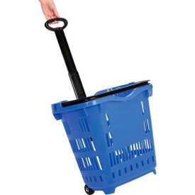 Plastic Roller Shopping Basket 40 Liter 18"L x 14"W x 18-1/2 to 35-1/2"H, Blue