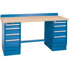 Technical Workbench, 4 Drawer Cabinets, Butcher Block Top, 72"W x 30"D, Blue