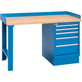 Industrial Workbench w/ Leg, 5 Drawers Cabinet, 53 Compartments, 60"W x 30"D, Blue