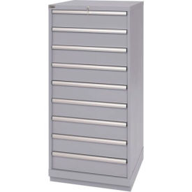 Standard Width Cabinet, 9 Drawers, 28-1/4"W x 28-1/2"D x 59-1/2"H, Light Gray