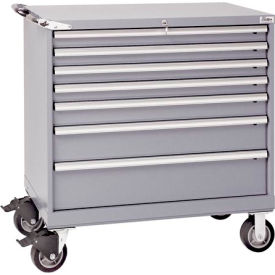 7 Drawer 40-1/4"W Shallow Depth Mobile Cabinet - Light Gray, Individual Lock