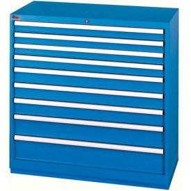 Shallow Depth Cabinet, 9 Drawers, 40-1/4"W x 22-1/2"D x 41-3/4"H, Bright Blue