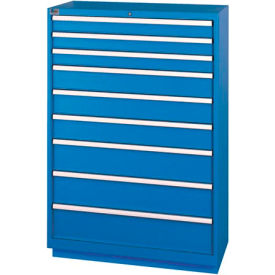 Shallow Depth Cabinet, 9 Drawers, 40-1/4"W x 22-1/2"D x 59-1/2"H, Bright Blue