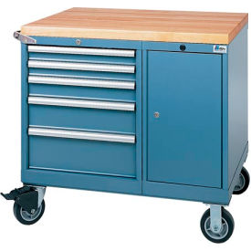 7 Drawer Mobile Work Center with Butcher Block Top - Classic Blue