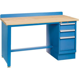 Technical Workbench w/ Leg, 3 Drawer Cabinet, Butcher Block Top, 60"W x 30"D, Blue