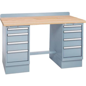 Technical Workbench, 4 Drawer Cabinets, Butcher Block Top, 60"W x 30"D, Gray