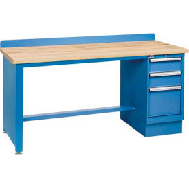 Technical Workbench w/ Leg, 3 Drawer Cabinet, Butcher Block Top, 72"W x 30"D, Blue