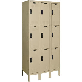 3-Tier 9 Door Electronic Access Locker, 36"W x 12"D x 78"H, Tan, Assembled