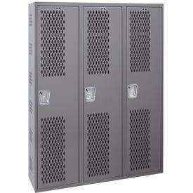 1-Tier 3 Door Single-Point Ventilated Locker, 54"Wx18"Dx72"H, Dark Gray, All-Welded