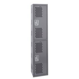 2-Tier 2 Door Double-Point Ventilated Locker, 12"W x 18"D x 72"H, Gray, All-Welded
