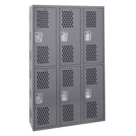 2-Tier 6 Door Single-Point Ventilated Locker, 36"Wx18"Dx72"H, Dark Gray, All-Welded