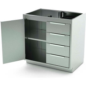 Stainless Steel Base Cabinet, 1 Hinged Door, 1 Shelf, 4 Drawers, 36"W x 21"D x 36"H