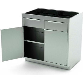 Stainless Steel Base Cabinet BC-1703, 2 Hinged Doors, 1 Shelf, 2 Drawers, 48"W x 21"D x 36"H