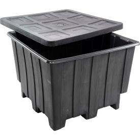 Plastic Gaylord Pallet Container w/ Lid, 50"L x 50"W x 36-1/2"H, 1200 lb. Capacity, Black