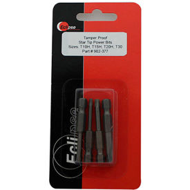 Eclipse 902-377 - 4 Pc Tamper Proof, Star Tip 1-15/16"Power Bit Set-Sizes: T10H,T15H,T20H,T30