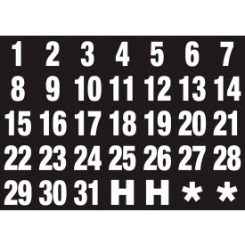 Magnetic Heading Calendar Dates, Numbers 1-31, White on Black
