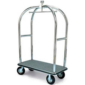Forbes Birdcage Bellman Cart Stainless Steel, Gray Carpet, Black Bumper, 8" Pneumatic