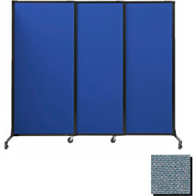 Portable Acoustical Partition Panels, Sliding Panels, 88"x7' Fabric, With Casters, Powder Blue