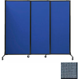 Portable Acoustical Partition Panels, Sliding Panels, 70"x7' Fabric, With Casters, Ocean Blue