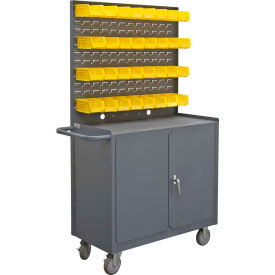 Mobile Bench Cabinet, Louvered Panel, 32 Bins, 46"W x 18-3/16"D x 67"H, Gray