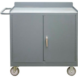 Mobile Bench Cabinet, Steel Top, 2 Doors, 35-11/16"W x 18-1/8"D, Gray