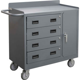 Mobile Bench Cabinet, 4 Drawers, 41-7/8"W x 18-1/8"D, Gray