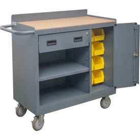 Mobile Bench Cabinet, 8 Bin, 1 Drawer, 41-7/8"W x 18-1/8"D, Gray