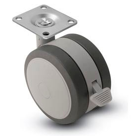 Swivel Top Plate Soft Tread Caster with Brake - 60mm Dia. Gray