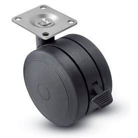 Swivel Top Plate Soft Tread Caster with Brake - 75mm Dia. Black
