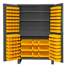 Bin Cabinet Flush Door - 137 Yellow Bins, 16 Ga. All-Welded Cabinet 48x24x78