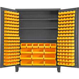 Bin Cabinet Flush Door - 185 Yellow Bins, 16 Ga. All-Welded Cabinet 60x24x84