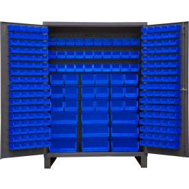 Bin Cabinet Flush Door - 227 Blue Bins, 16 Ga. All-Welded Cabinet 60x24x84