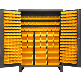 Bin Cabinet Flush Door - 227 Yellow Bins, 16 Ga. All-Welded Cabinet 60x24x84